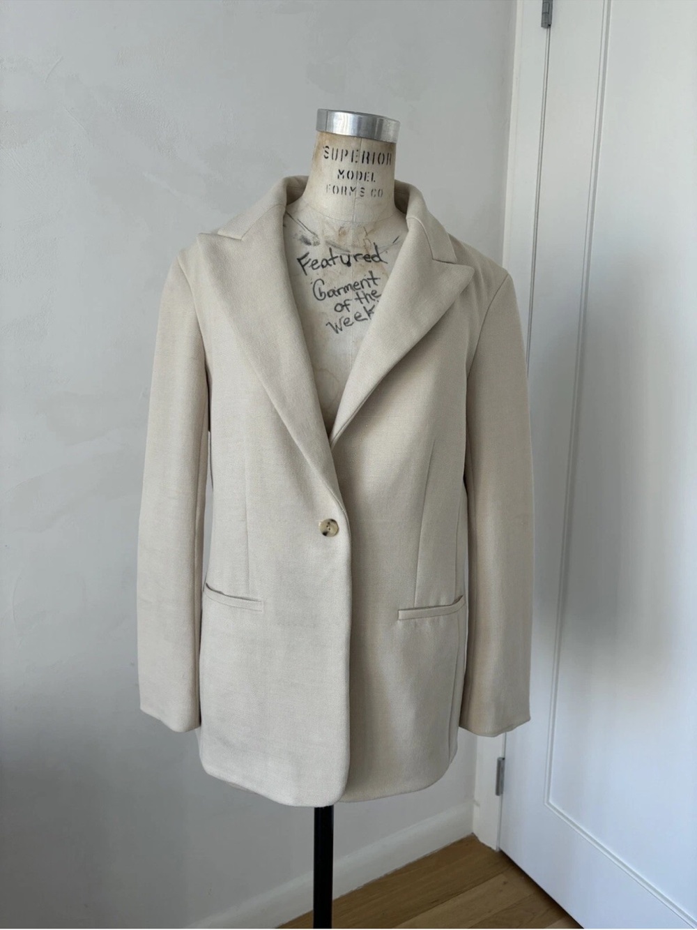 The Row Cream Wool Blazer With Stitching Details And Silk Lining